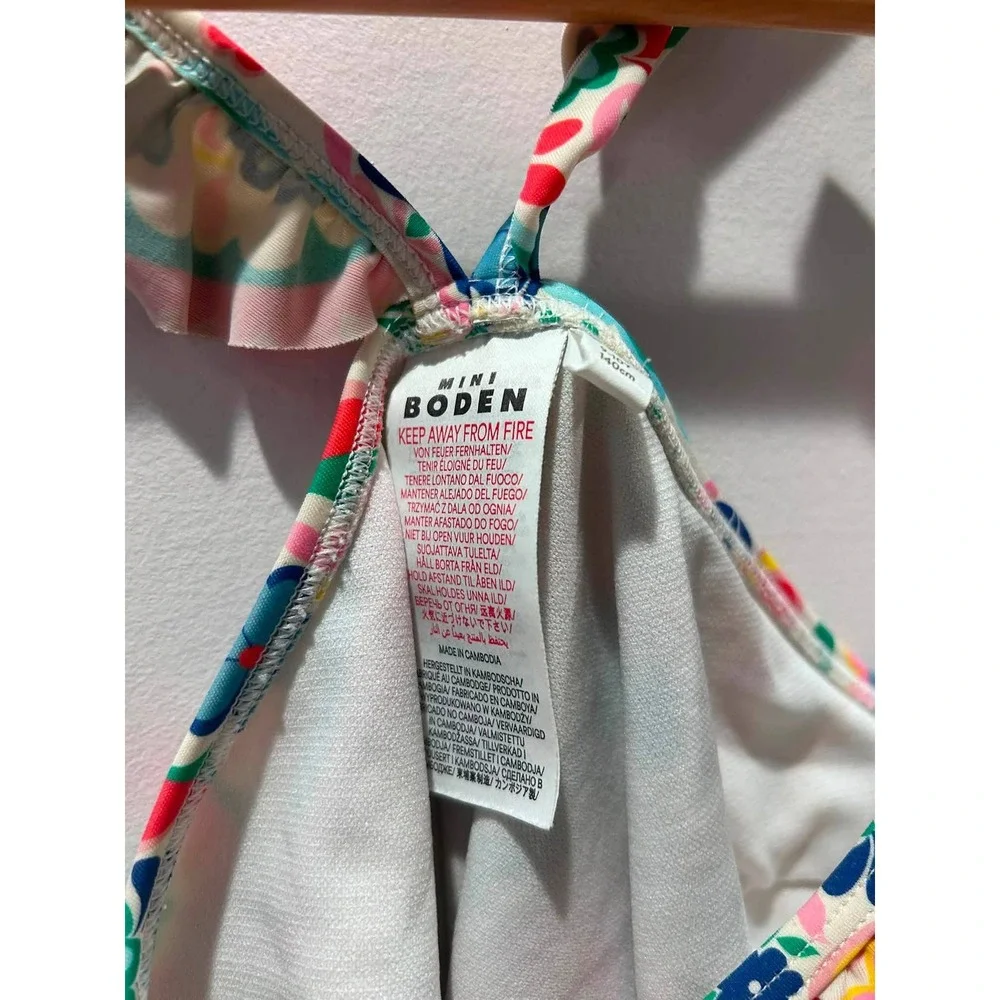 Mini Boden One Piece Swimsuit Kids 9-10Y Multicolor Paisley Ruffle Cross Back